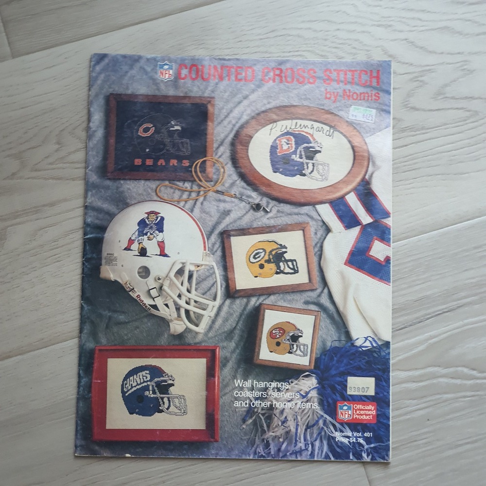 Vintage 1987 NFL Counted Cross Stitch Pattern Book Nomis Vol 401 Football Helmet